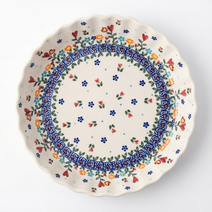 Vena Hearts & Flowers Pie Plate — Polish Pottery