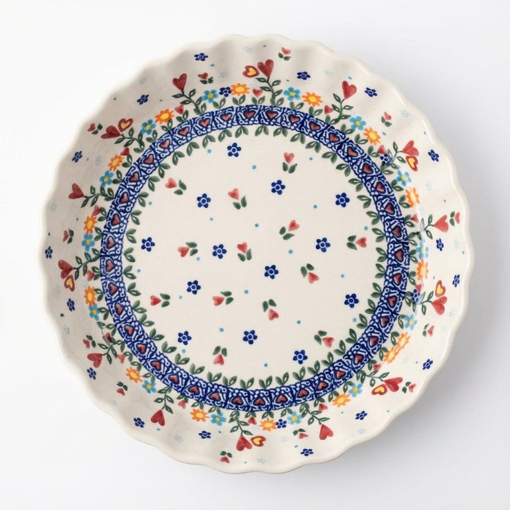 Detail image of Vena Hearts & Flowers Pie Plate — Polish Pottery