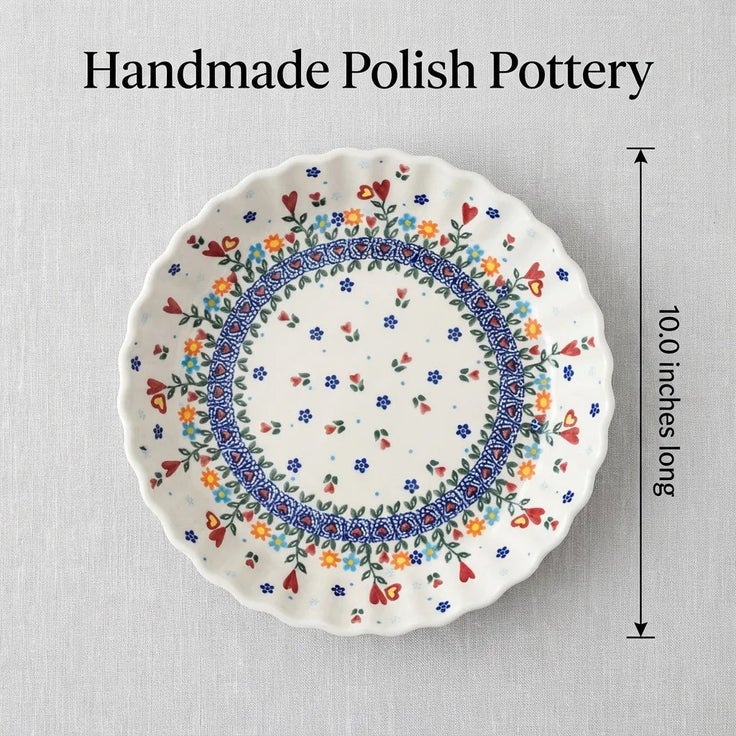Detail image of Vena Hearts & Flowers Pie Plate — Polish Pottery