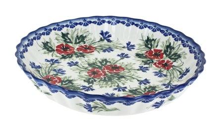 WR Unikat Cherry Red Bouquet Pie Plate — Polish Pottery