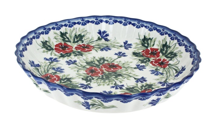 WR Unikat Cherry Red Bouquet Pie Plate — Polish Pottery