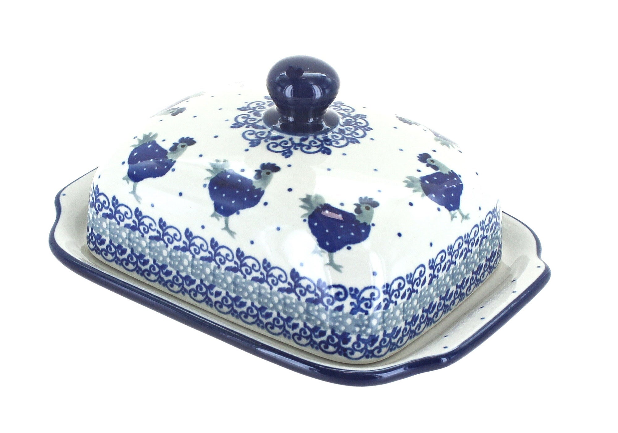 Ceramika Artystyczna Barnyard Rooster Butter Dish — Polish Pottery