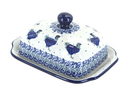 Ceramika Artystyczna Barnyard Rooster Butter Dish — Polish Pottery