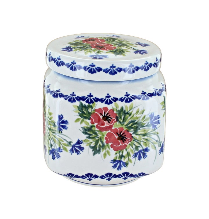 WR Unikat Cherry Red Bouquet Counter Storage — Polish Pottery