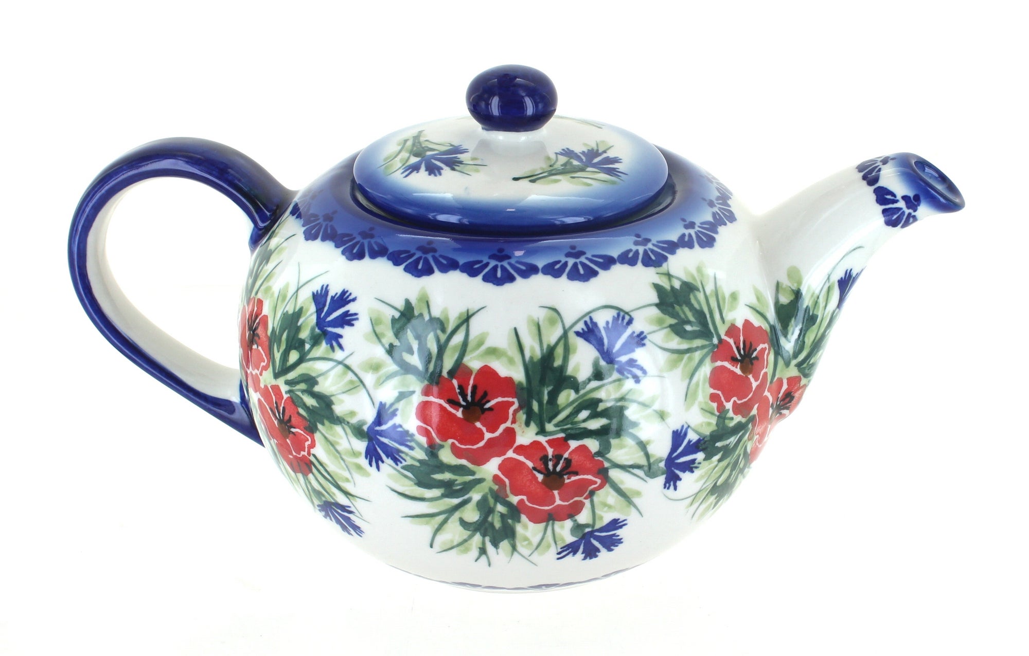 WR Unikat Cherry Red Bouquet Teapot — Polish Pottery