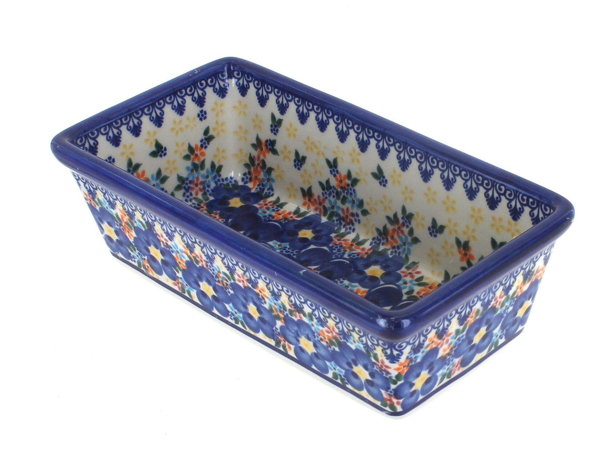 Vena Blue Dahlia Loaf Baker — Polish Pottery