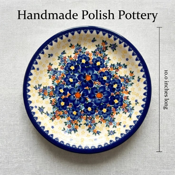 Detail image of Vena Blue Dahlia Dining Plates & Bowls — Polish Pottery