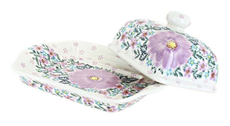 Detail image of Vena Lilac Garden Butter Dish — Polish Pottery