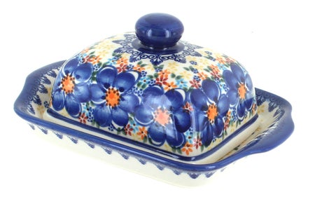 Vena Blue Dahlia Butter Dish — Polish Pottery