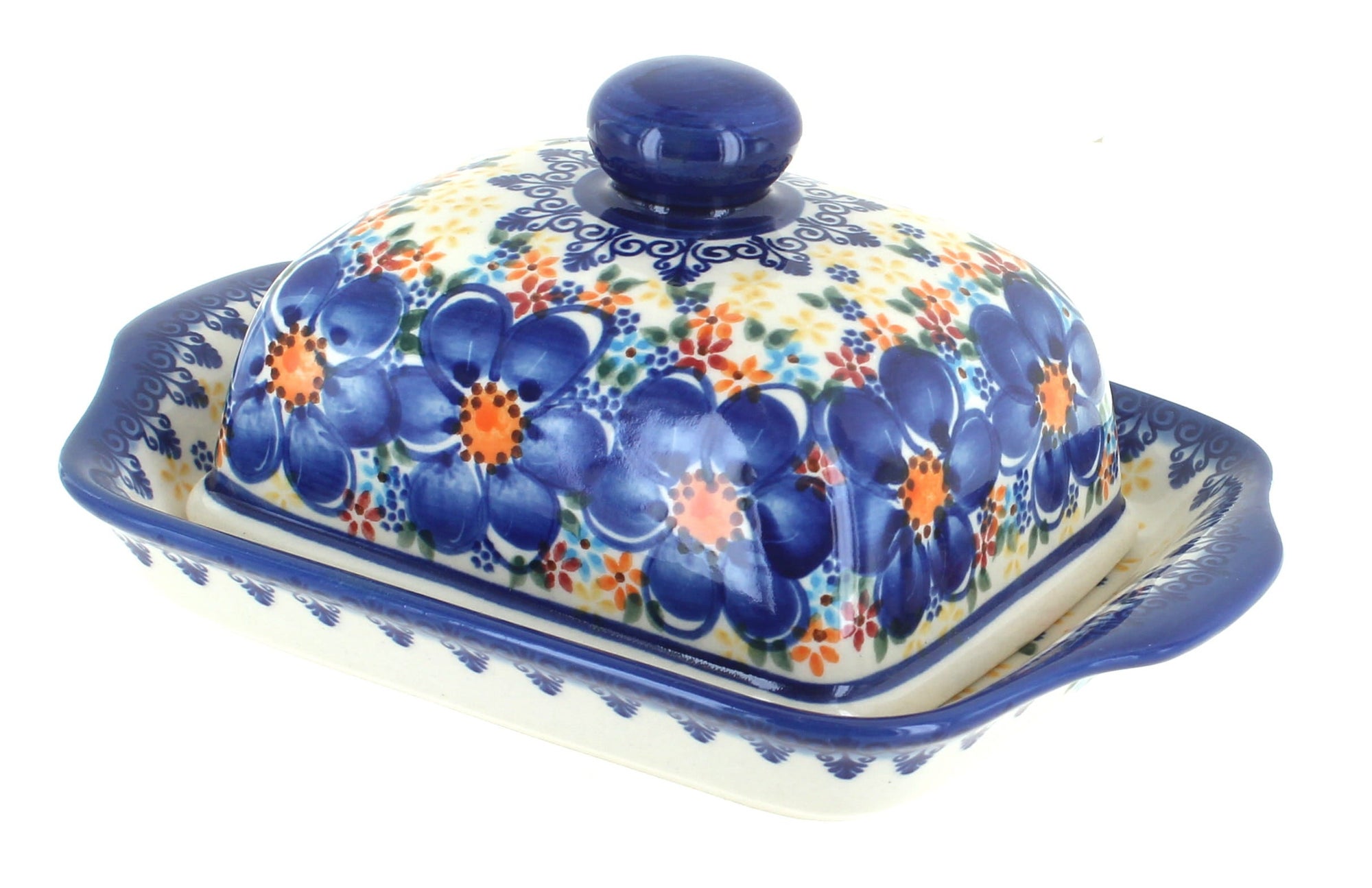 Vena Blue Dahlia Butter Dish — Polish Pottery