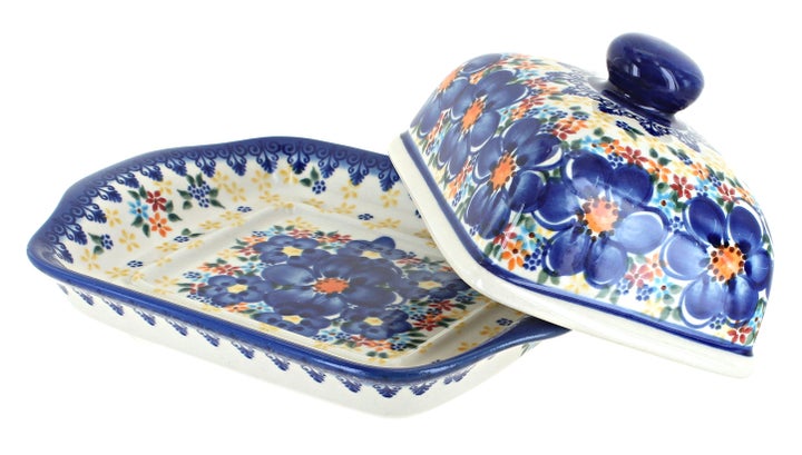 Vena Blue Dahlia Butter Dish — Polish Pottery