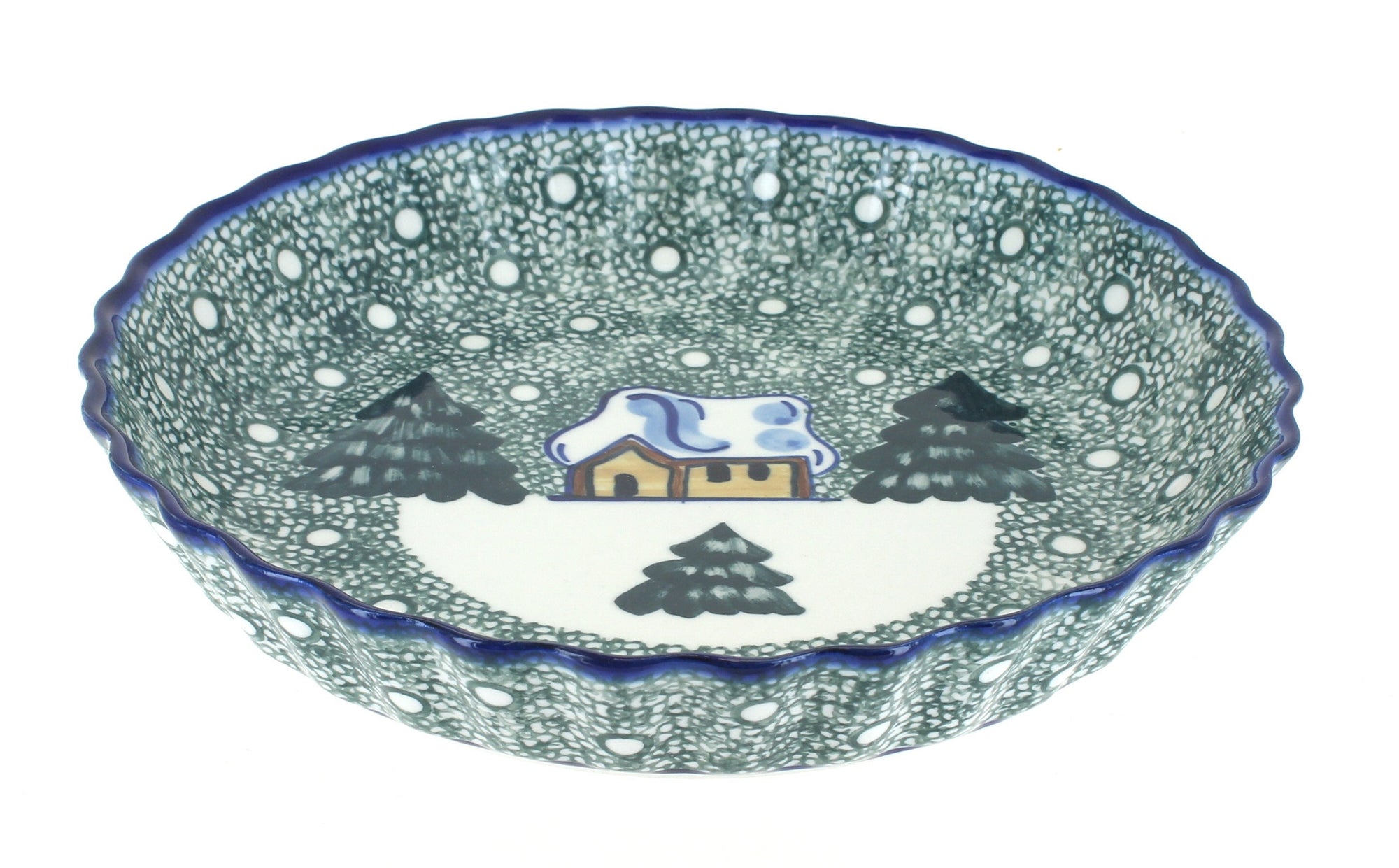 WR Unikat Winter Forest Pie Plate — Polish Pottery