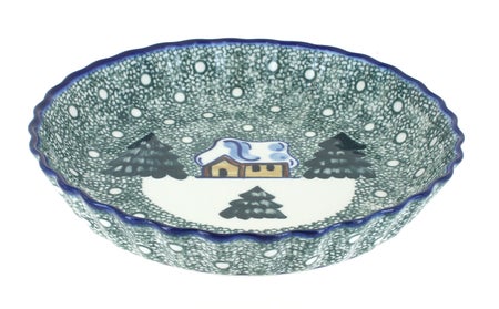 WR Unikat Winter Forest Pie Plate — Polish Pottery