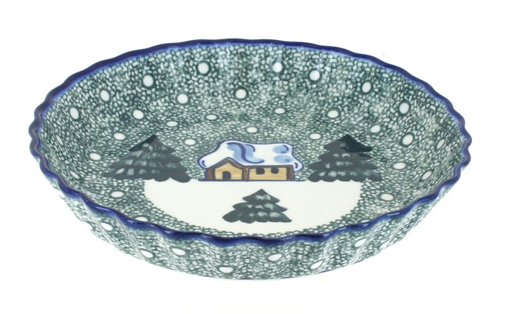 WR Unikat Winter Forest Pie Plate — Polish Pottery