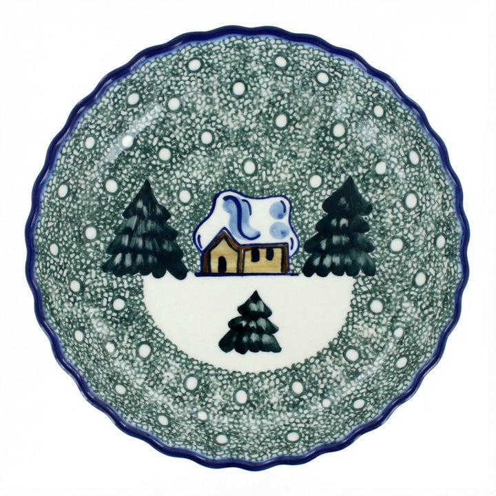 WR Unikat Winter Forest Pie Plate — Polish Pottery