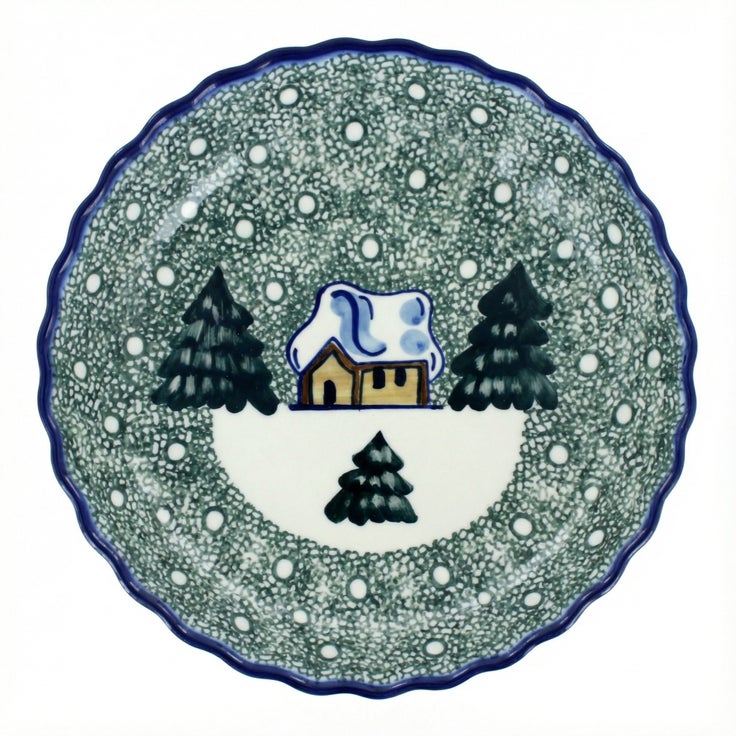 Detail image of WR Unikat Winter Forest Pie Plate — Polish Pottery