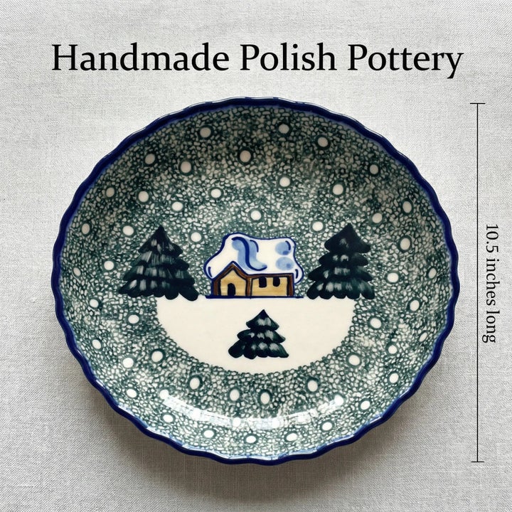 WR Unikat Winter Forest Pie Plate — Polish Pottery