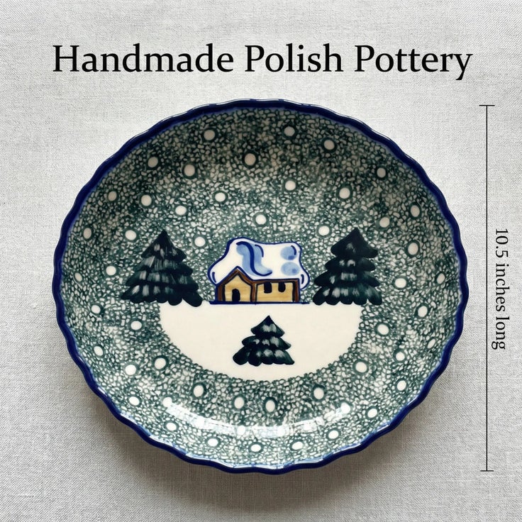 Detail image of WR Unikat Winter Forest Pie Plate — Polish Pottery