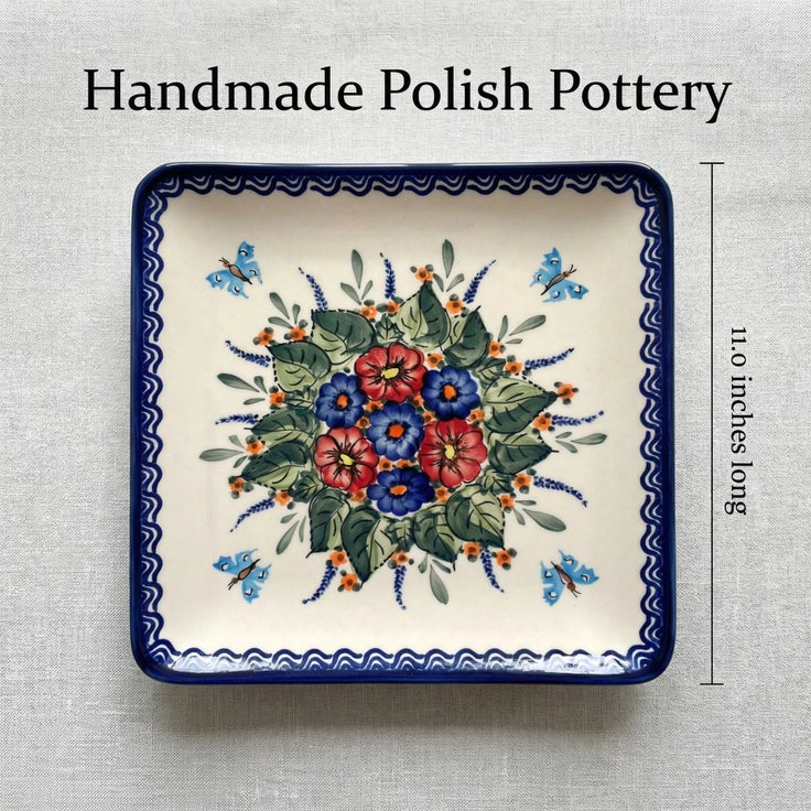 Detail image of Zaklady Floral Butterfly Dining Plates & Bowls — Polish Pottery