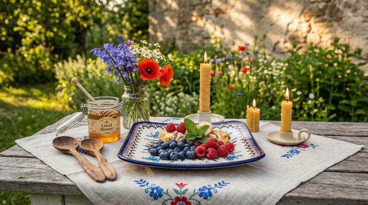 Detail image of Zaklady Floral Butterfly Dining Plates & Bowls — Polish Pottery