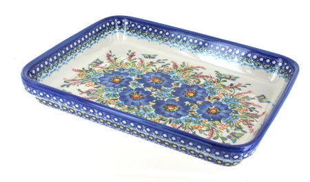 Vena Garden of Blue Medium Bakeware — Polish Pottery