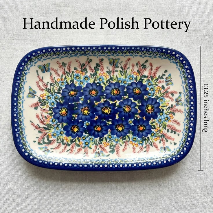 Detail image of Vena Garden of Blue Large Serving Piece — Polish Pottery