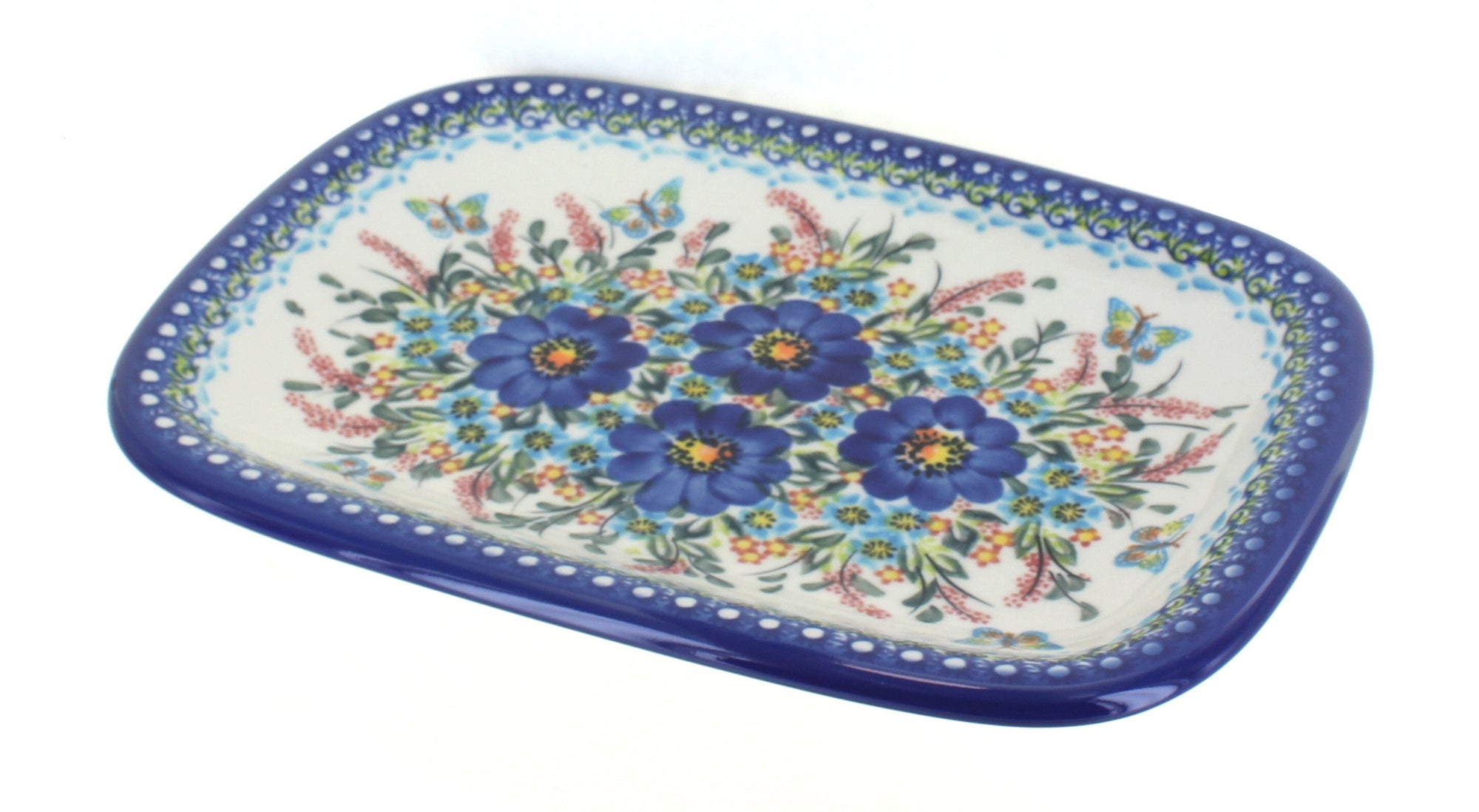Vena Garden of Blue Medium Serving Piece — Polish Pottery