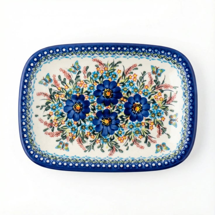 Detail image of Vena Garden of Blue Medium Serving Piece — Polish Pottery