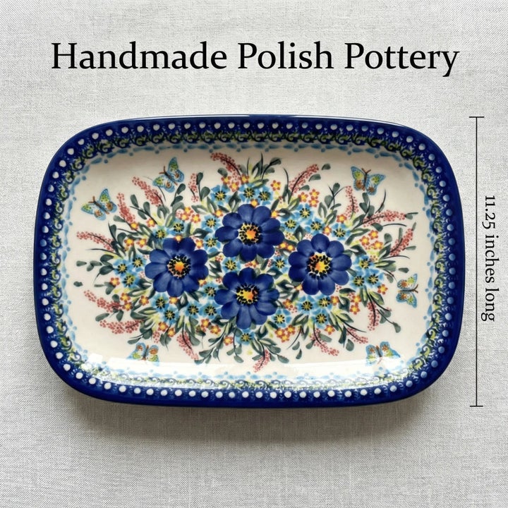 Vena Garden of Blue Medium Serving Piece — Polish Pottery