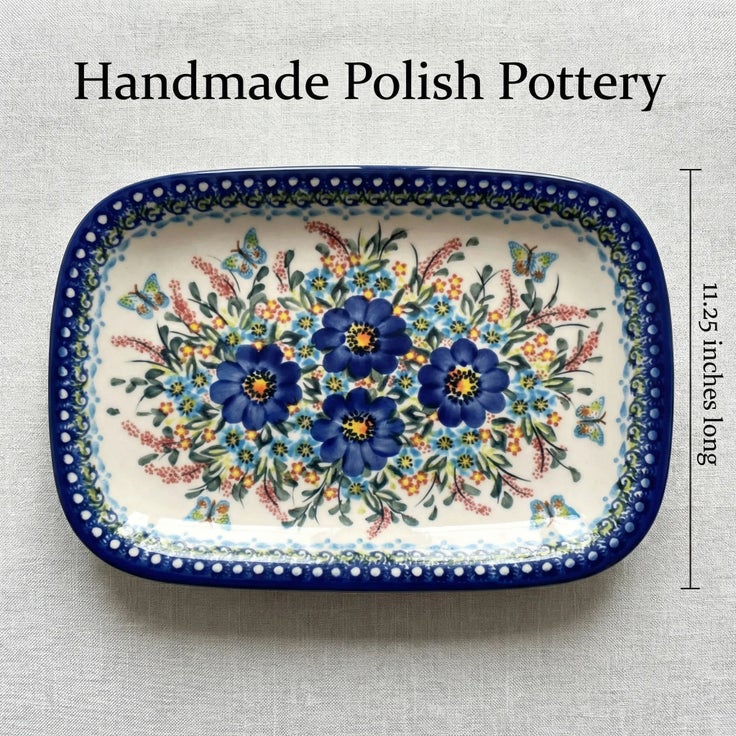 Detail image of Vena Garden of Blue Medium Serving Piece — Polish Pottery