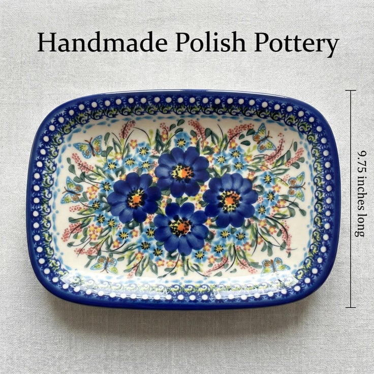 Detail image of Vena Garden of Blue Small Serving Piece — Polish Pottery