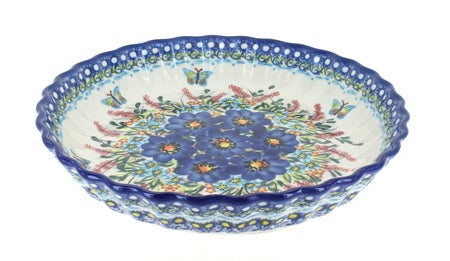 Vena Garden of Blue Pie Plate — Polish Pottery