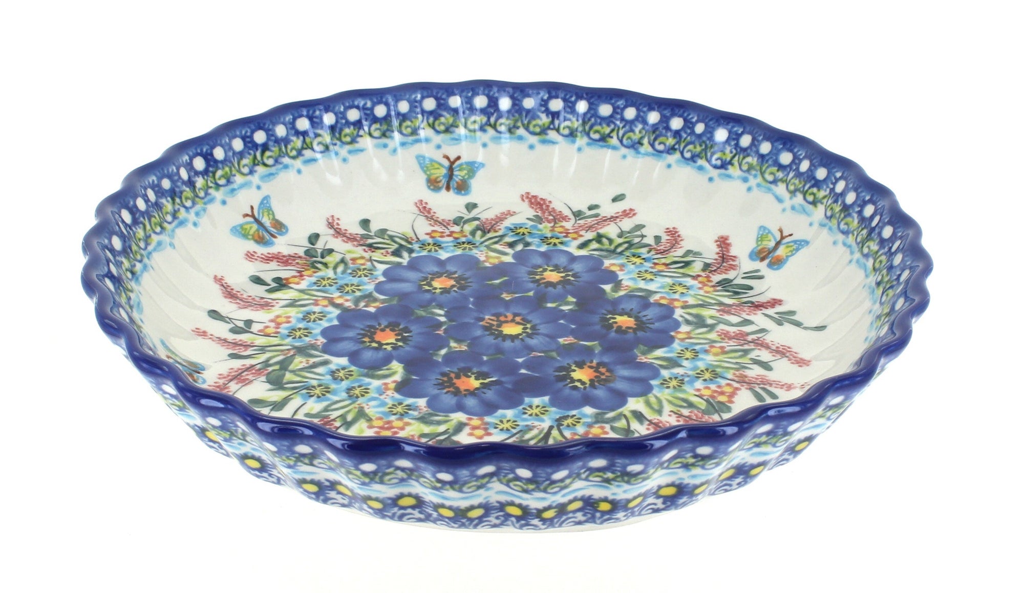 Vena Garden of Blue Pie Plate — Polish Pottery