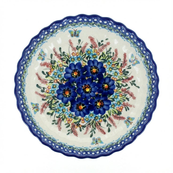 Detail image of Vena Garden of Blue Pie Plate — Polish Pottery