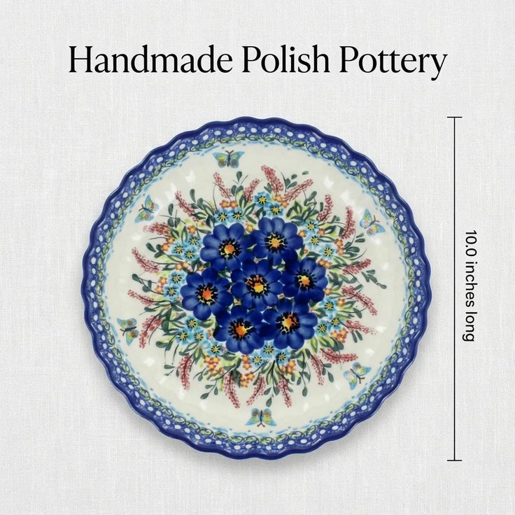 Detail image of Vena Garden of Blue Pie Plate — Polish Pottery