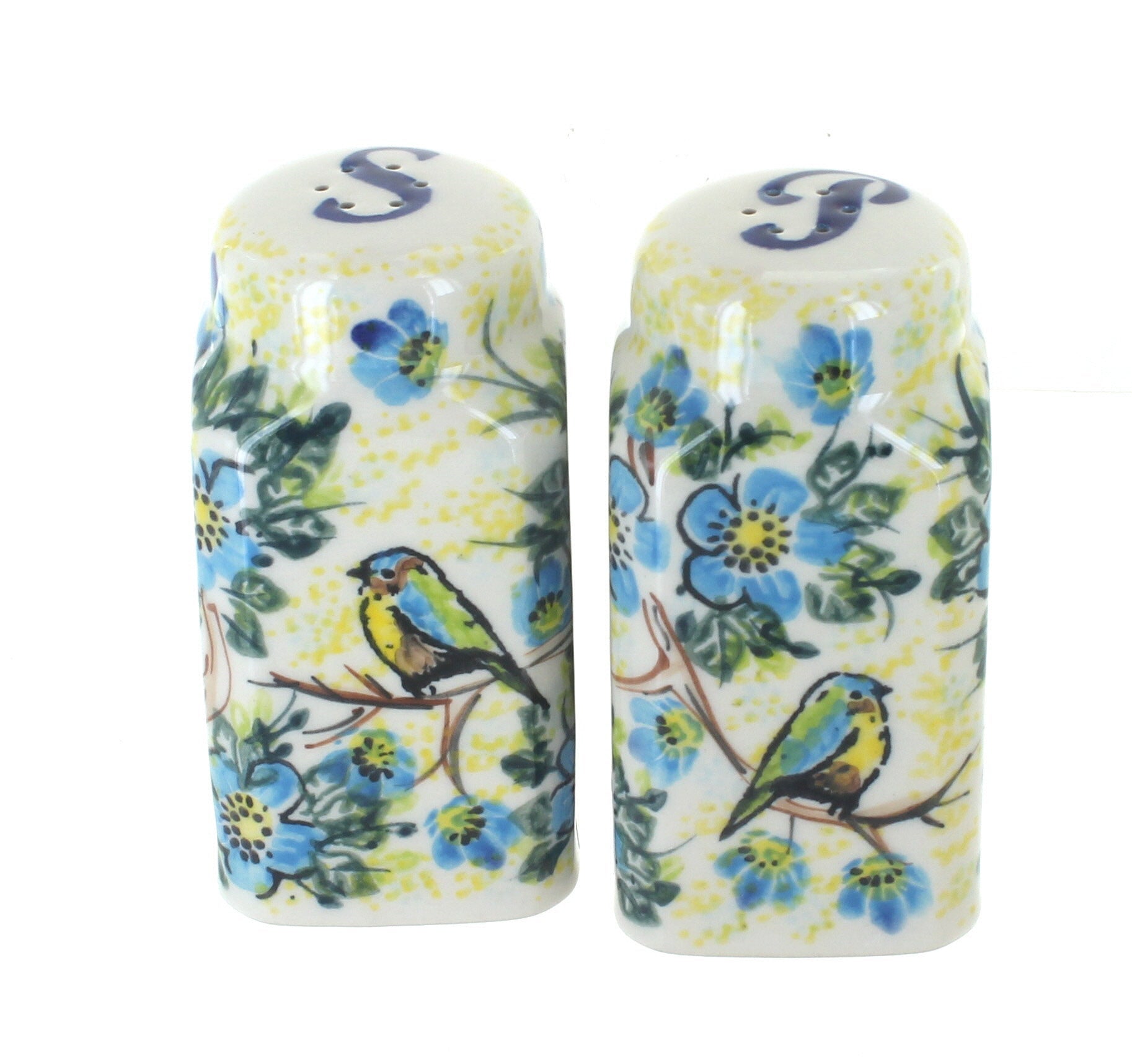 Vena Bluebird Garden Salt & Pepper Shaker — Polish Pottery