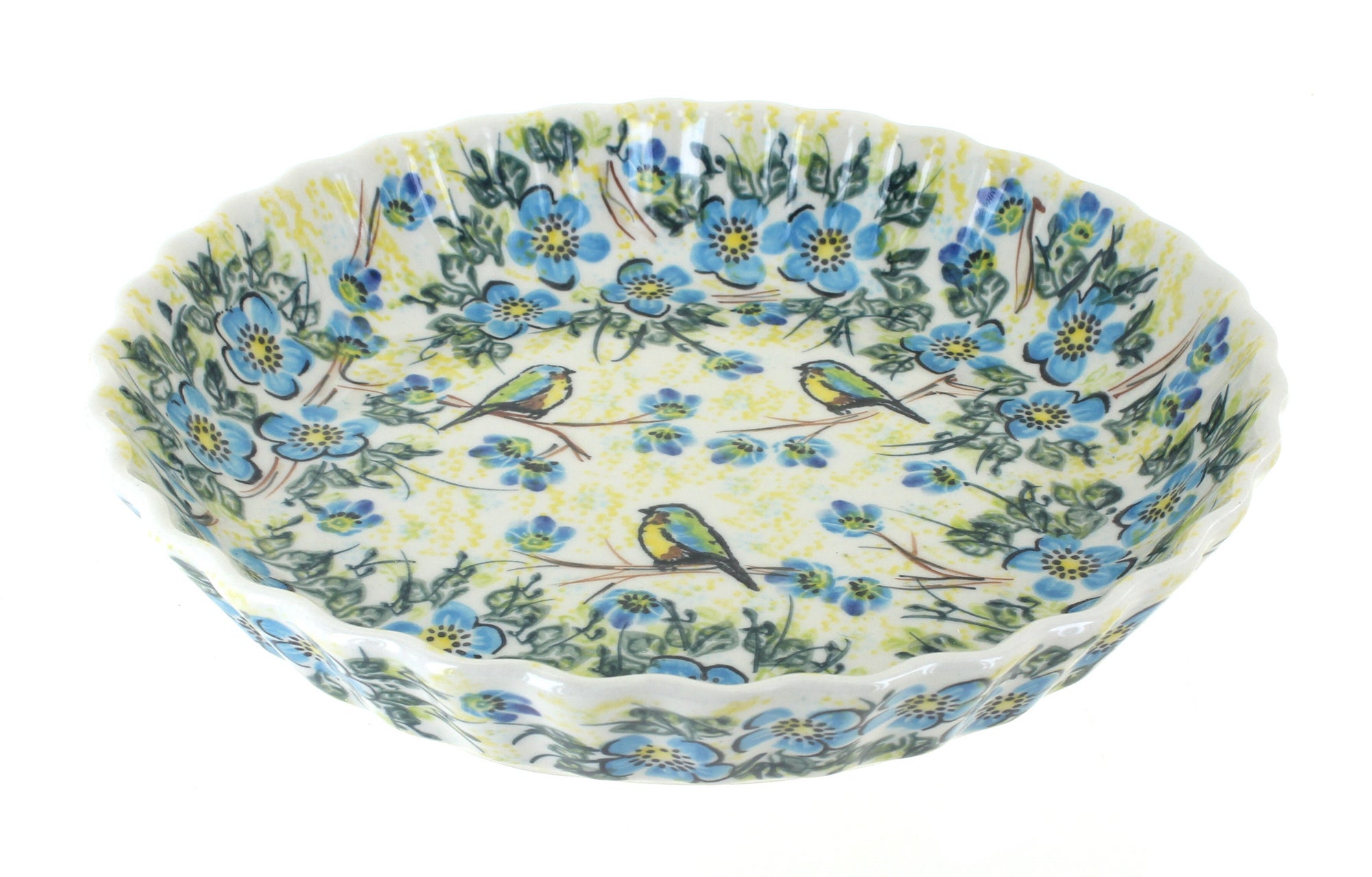 Vena Bluebird Garden Pie Plate — Polish Pottery