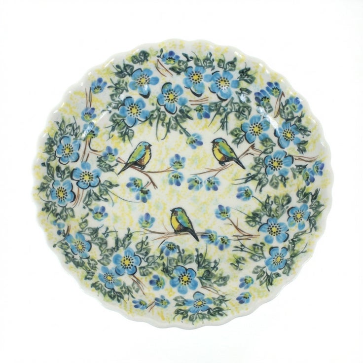Detail image of Vena Bluebird Garden Pie Plate — Polish Pottery