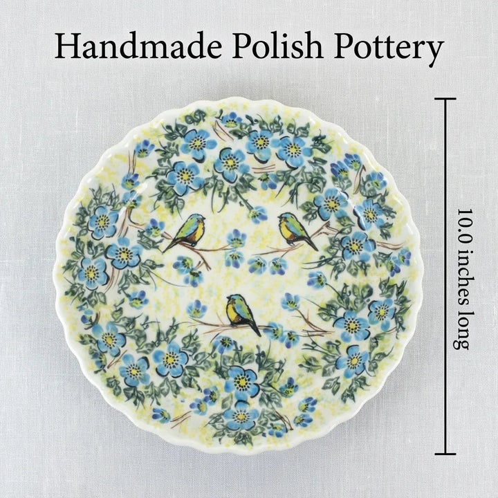Vena Bluebird Garden Pie Plate — Polish Pottery
