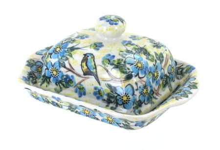 Vena Bluebird Garden Butter Dish — Polish Pottery