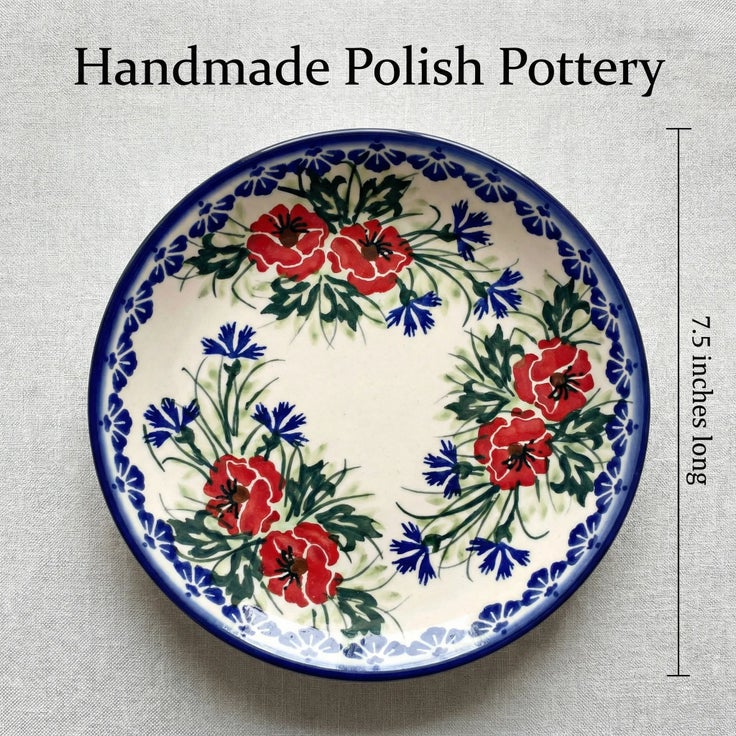 Detail image of WR Unikat Cherry Red Bouquet Dining Plates & Bowls — Polish Pottery