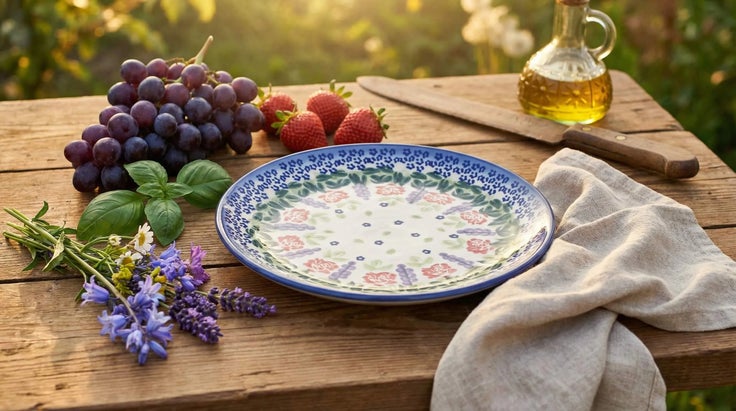 Detail image of WR Unikat Roses Are Red Dining Plates & Bowls — Polish Pottery