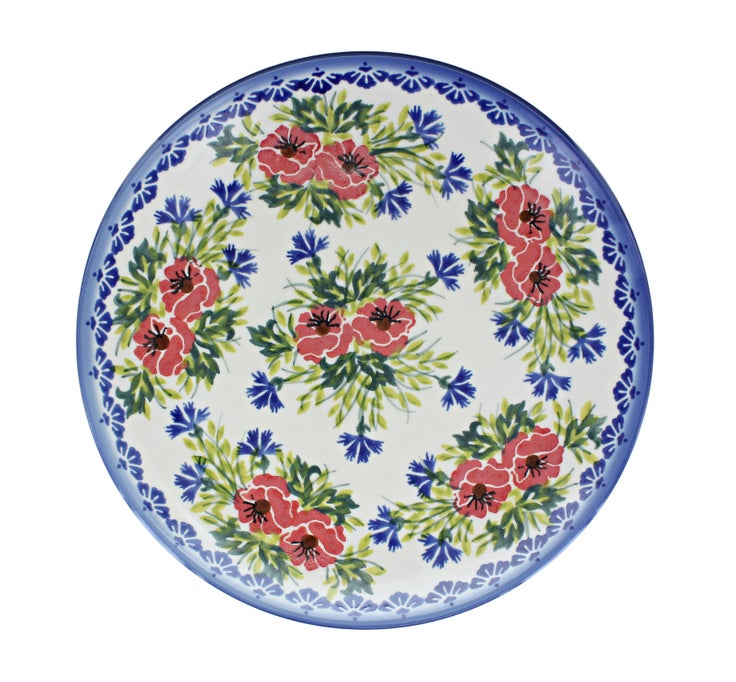 Detail image of WR Unikat Cherry Red Bouquet Dining Plates & Bowls — Polish Pottery