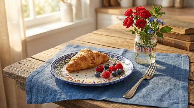 Detail image of WR Unikat Roses Are Red Dining Plates & Bowls — Polish Pottery