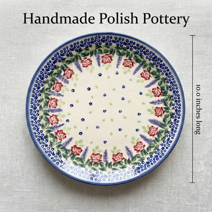Detail image of WR Unikat Roses Are Red Dining Plates & Bowls — Polish Pottery