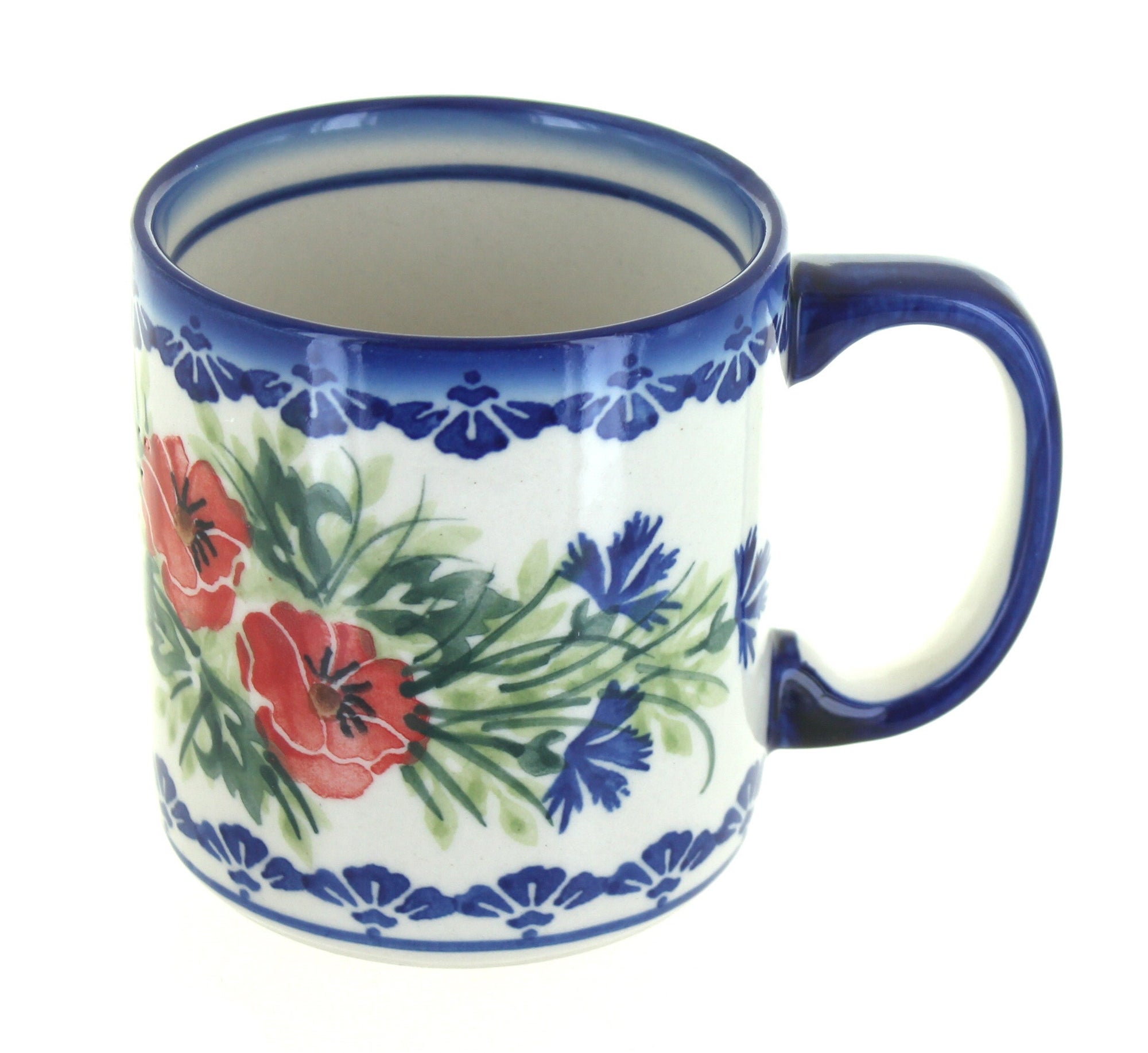 WR Unikat Cherry Red Bouquet Mug — Polish Pottery