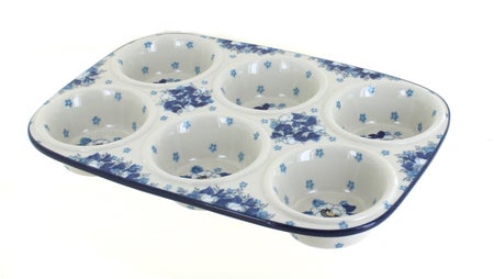 Ceramika Artystyczna Georgia Blue Muffin Pan — Polish Pottery