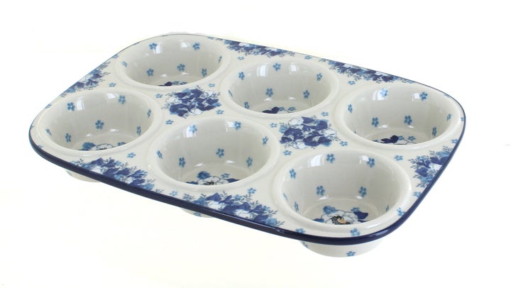 Ceramika Artystyczna Georgia Blue Muffin Pan — Polish Pottery
