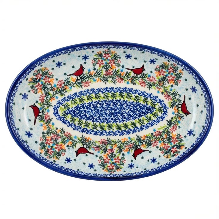 Detail image of Vena Winter Cardinal Large Serving Piece — Polish Pottery