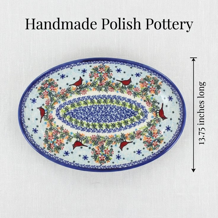 Detail image of Vena Winter Cardinal Large Serving Piece — Polish Pottery